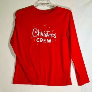 Cat & Jack Long Sleeve Christmas Crew Shirt Sleepwear Pajamas Red Kid's L 12/14